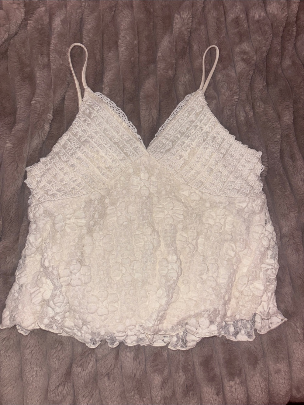 Lace Floral Ivory Camisole with Smocked Bodice